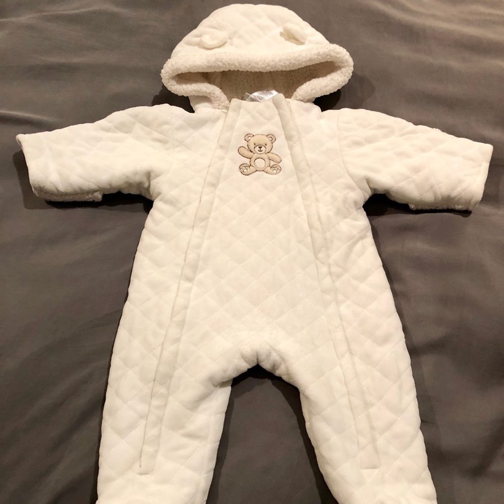 Little Me Bunting White unisex snowsuit Like New!
